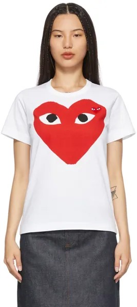 Белая большая футболка с двойным сердцем Comme des Garçons Play