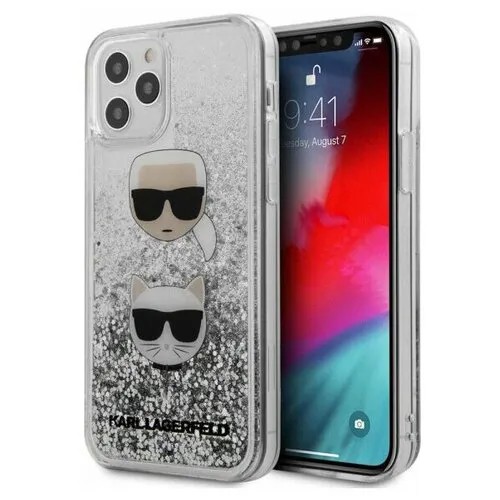 Чехол CG Mobile Karl Lagerfeld Liquid glitter Karl and Choupette heads Hard для iPhone 12/12 Pro, цвет Серебристый (KLHCP12MKCGLSL)