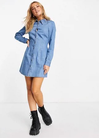 Выбеленное приталенное джинсовое платье-рубашка ASOS DESIGN-Голубой