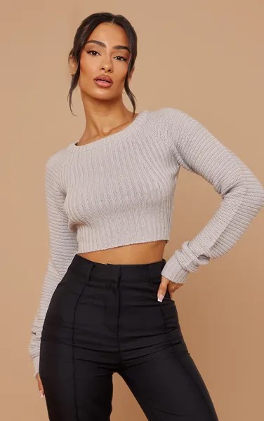 PrettyLittleThing Серый укороченный вязаный джемпер Petite