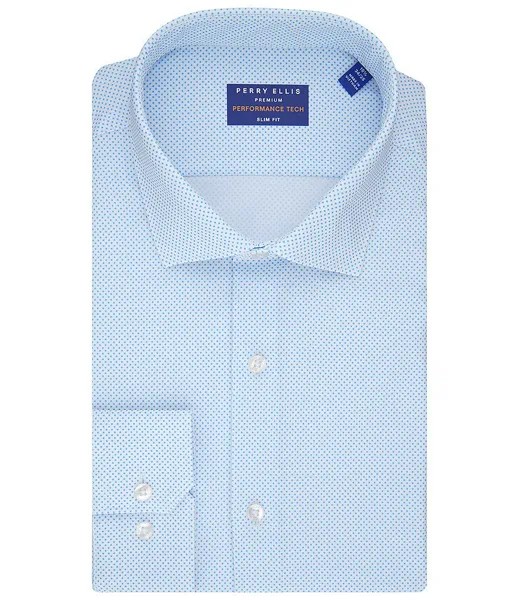 Классическая рубашка узкого кроя Perry Ellis с раздвинутым воротником премиум-класса Tech в горошек, синий