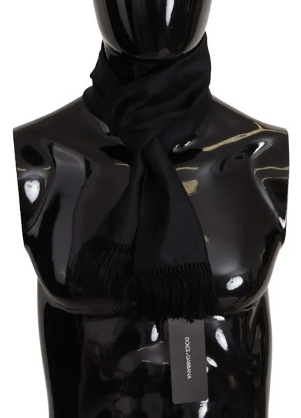 DOLCE - GABBANA Шарф Черный шелковый шарф с бахромой для мужчин 140см x 15см 380долл. США