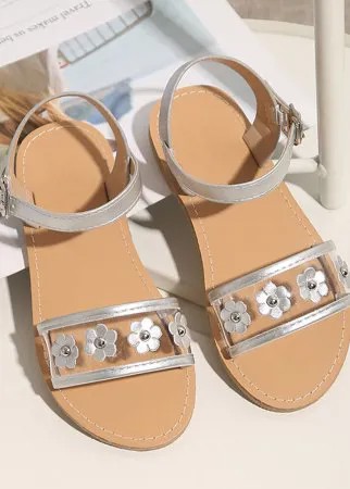 Girls Daily Fashion Flowers Decor Transparent Band Buckle Strap Beach Sandals