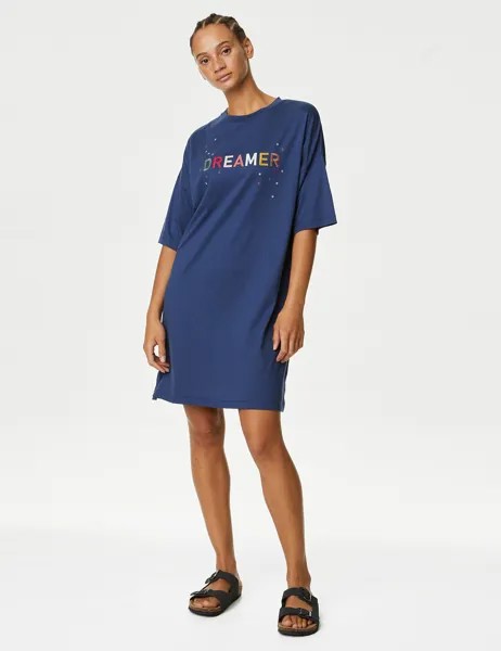 Ночная рубашка Dreamer со слоганом Marks & Spencer, индиго микс
