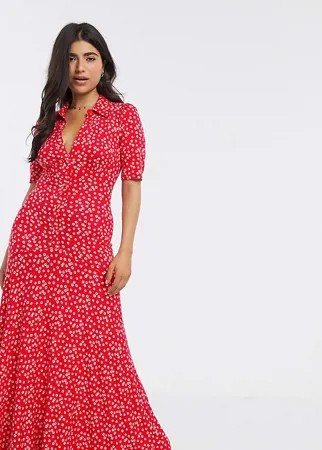 Красное платье-рубашка макси с цветочным принтом ASOS DESIGN Petite-Красный