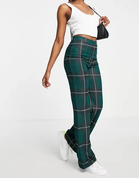 Брюки с прямыми штанинами в черную и зеленую клетку ASOS DESIGN-Разноцветный