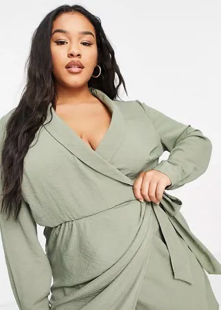 Платье мини цвета хаки с запахом и воротником ASOS DESIGN Curve-Зеленый