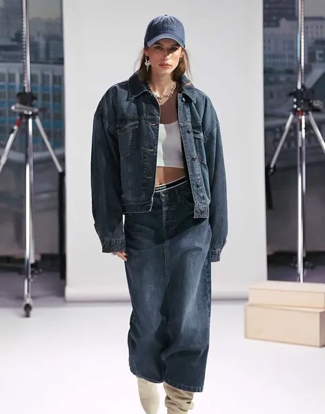 Дымчато-голубая куртка борг с объемными рукавами Topshop на джинсовой подкладке