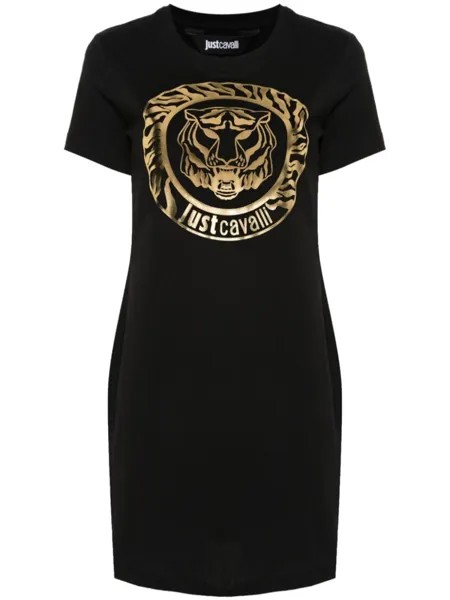 Платье-футболка с принтом Tiger Just Cavalli, черный