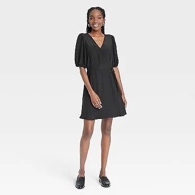 Женское пышное мини-платье с запахом и короткими рукавами — A New Day Black XL