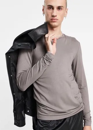 Серый свободный многослойный лонгслив ASOS DESIGN