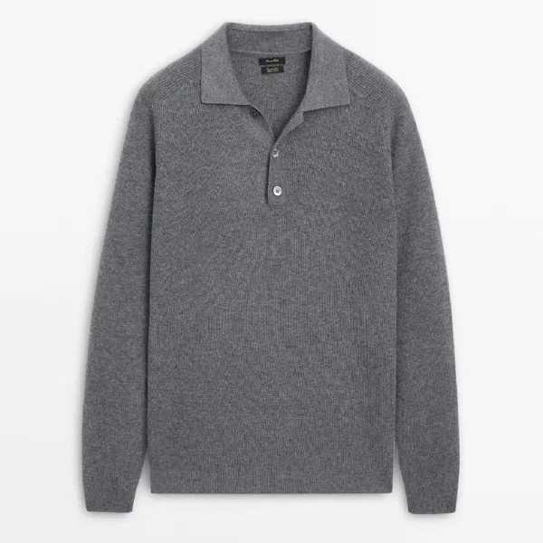Свитер Massimo Dutti Wool And Cotton Blend Knit Polo, серый