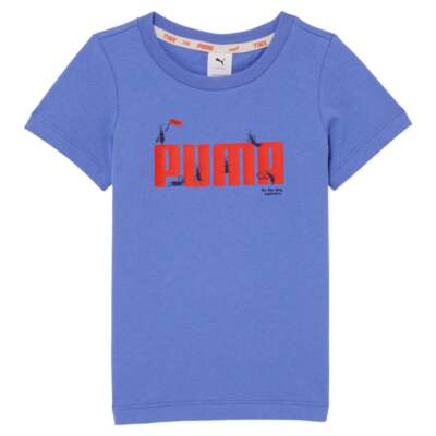 Футболка Puma Tiny X Graphic с круглым вырезом и короткими рукавами, молодежные синие повседневные топы для мальчиков 5