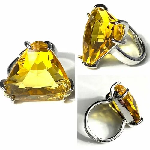 Кольцо Florento, кристалл, искусственный камень, серебряный, желтый