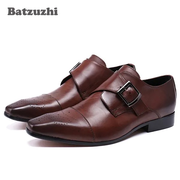 Классические мужские кожаные туфли Batzuzhi, туфли-оксфорды с маленьким квадратным носком и пряжкой для мужчин, Роскошные Винные/черные деловые туфли