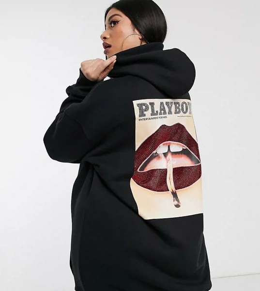 Черное платье-худи с принтом Missguided Plus Playboy-Черный