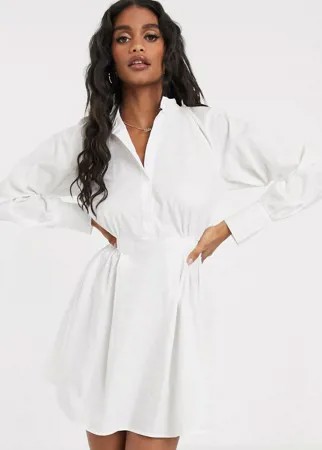 Белое платье-рубашка из поплина с эластичным поясом Missguided-Белый