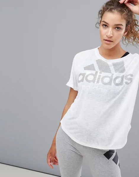 Белая спортивная футболка с логотипом adidas-Белый