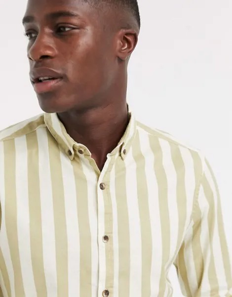 Оксфордская рубашка классического кроя в бежевую полоску ASOS DESIGN-Neutral