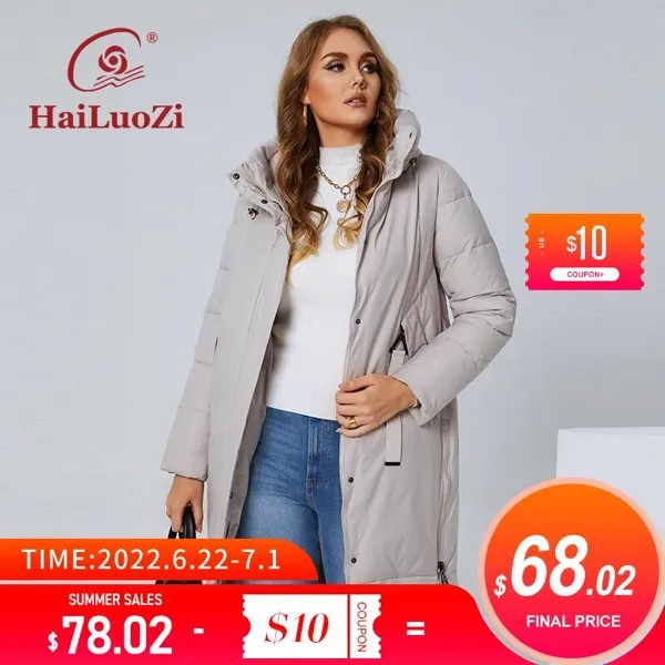 Новинка 2022, зимняя куртка HaiLuoZi для женщин, классическое длинное плотное Женское пальто, модная однотонная Повседневная парка с капюшоном и ...