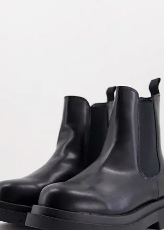 Черные минималистичные ботинки челси для широкой стопы из искусственной кожи на толстой подошве Truffle Collection-Черный цвет