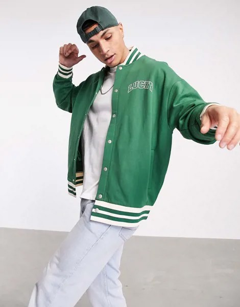 Зеленый бомбер в стиле oversized с принтом ASOS DESIGN-Зеленый цвет