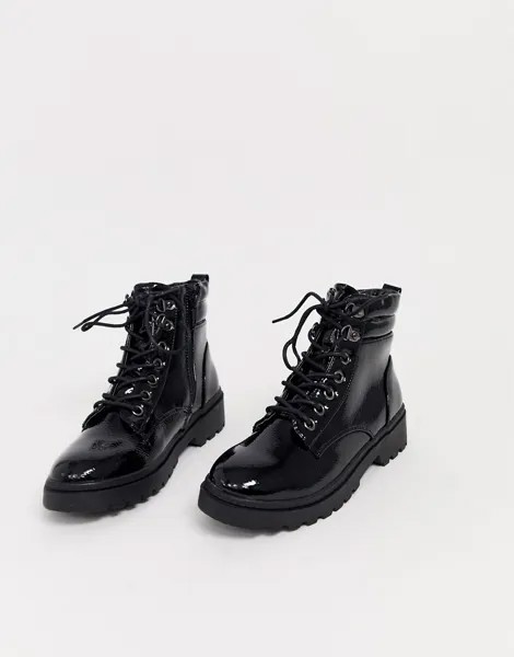 Черные походные ботинки на массивной плоской подошве New Look-Черный