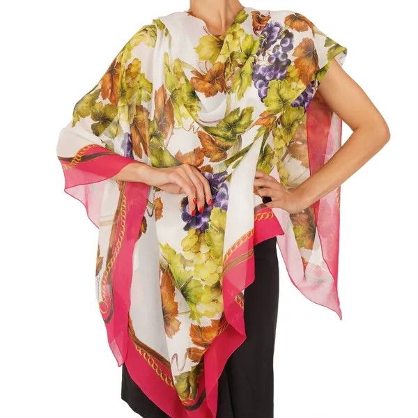 DOLCE - GABBANA Шелковый шарф с большими виноградными листьями Платок Розовый Белый Зеленый 12014