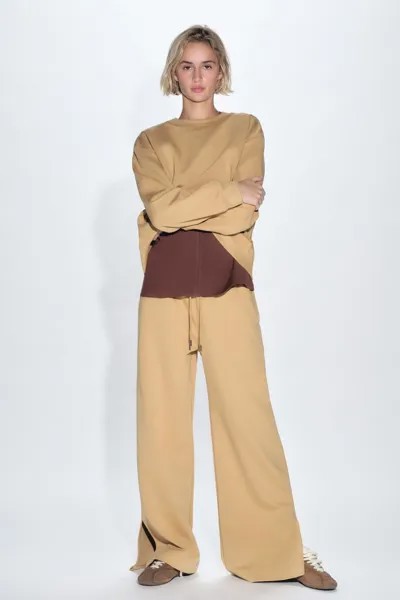 Брюки из интерлока с шлицами ZARA, охра