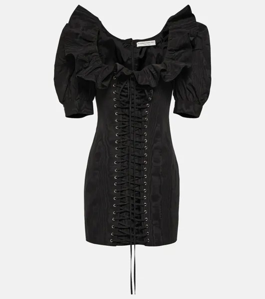 Мини-платье с пышными рукавами и оборками ALESSANDRA RICH, черный