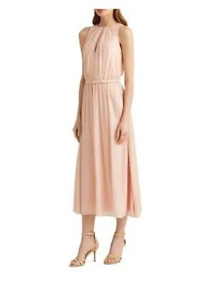 Женское розовое вечернее платье-футляр миди без рукавов RALPH LAUREN с поясом и подкладкой 2