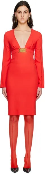 Красное платье-миди с двойным смайликом и v-образным вырезом Moschino