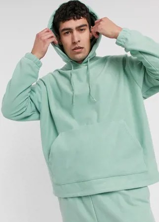 Oversized-худи из флиса пастельного зеленого цвета от комплекта ASOS DESIGN-Зеленый цвет