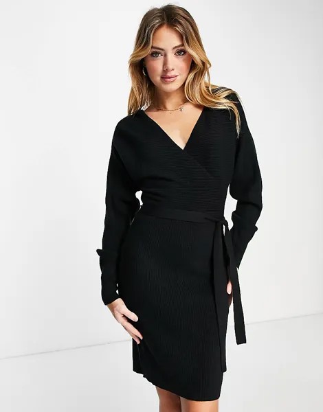 Черное трикотажное платье мини Vero Moda – с запахом спереди