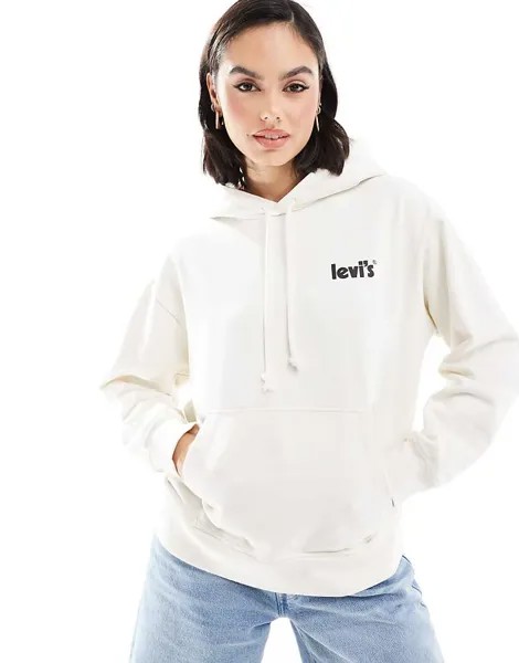 Худи оверсайз Levi's из шерсти белого цвета с логотипом лимона на спине