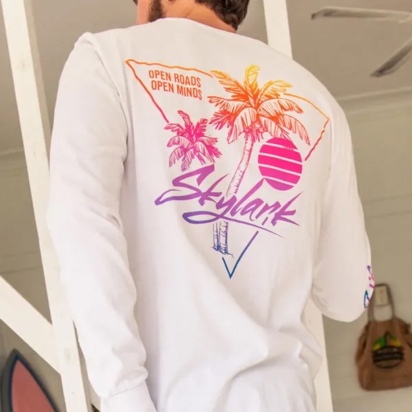 Мужская футболка с длинным рукавом Vintage Tropic Print Everyday Comfort Pullover