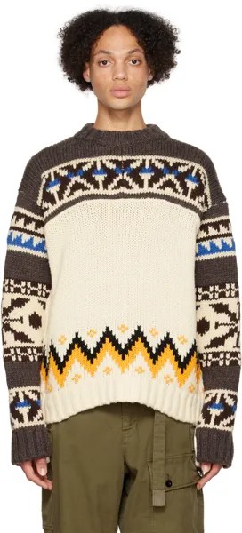 Коричневый и кремовый скандинавский свитер sacai