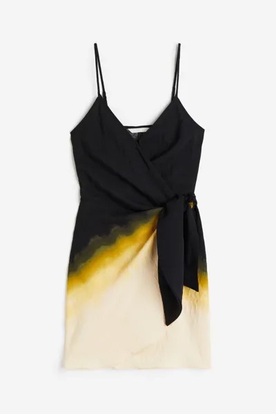 Платье H&M Wrap, черный/желтый/светло-бежевый