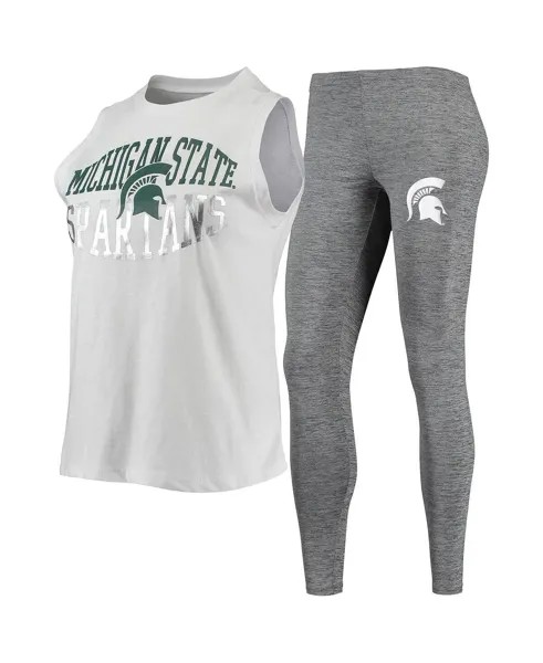 Женский темно-серый, белый комплект для сна из майки и леггинсов Michigan State Spartans Concepts Sport
