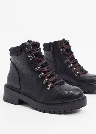Черные походные ботинки на шнуровке New Look-Черный