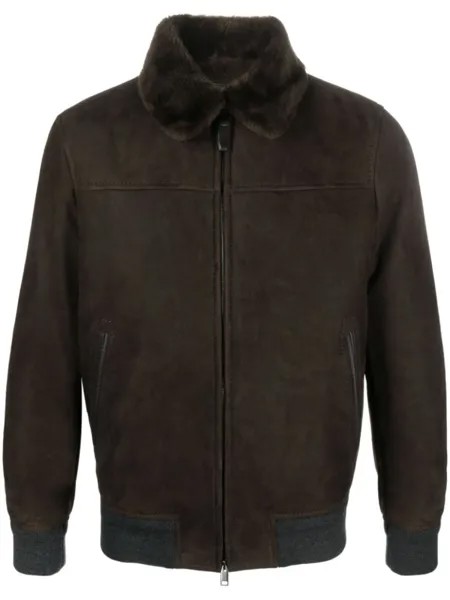 Brioni куртка с меховым воротником, коричневый