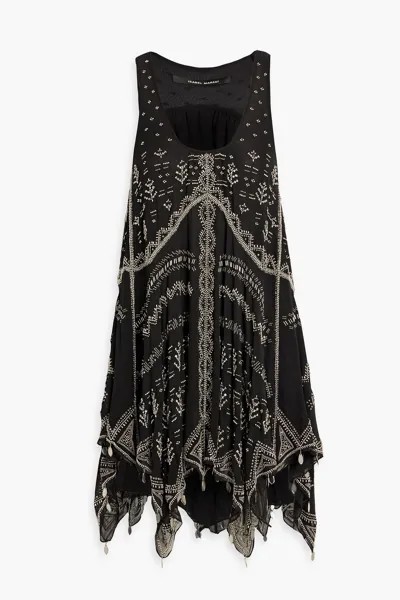 Платье мини Jailina из шелкового шифона, украшенное бисером ISABEL MARANT, черный