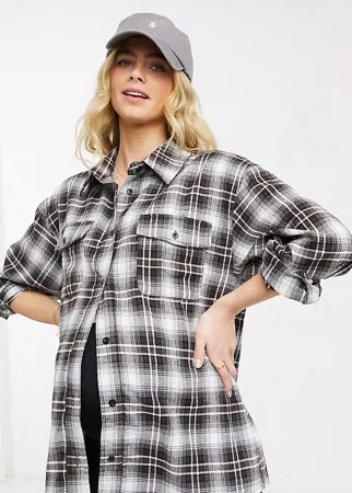 Коричневая oversized-рубашка в клетку Missguided Maternity-Коричневый цвет