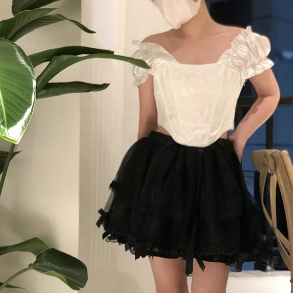 Трапециевидная трехслойная сетчатая мини-юбка, черная юбка в стиле 