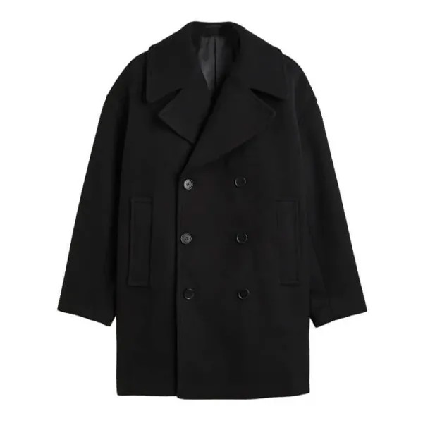 Пальто H&M Oversized Fit Wool-Blend Pea, черный