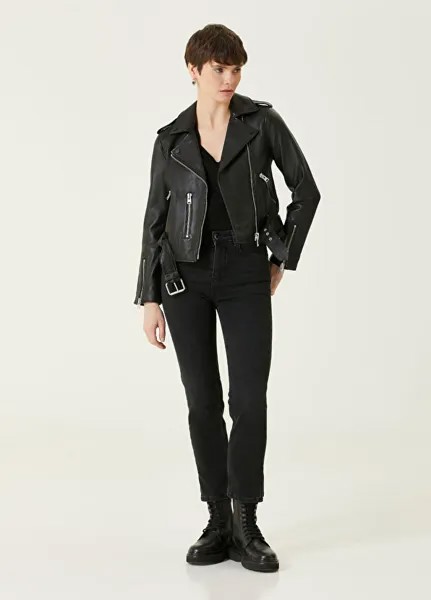 Двубортная кожаная куртка Allsaints, черный