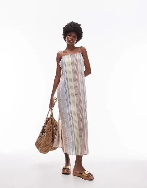Topshop – пляжное платье в красочную полоску с бретелями