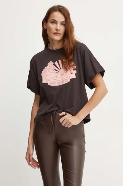 Хлопковая футболка Pinko, коричневый