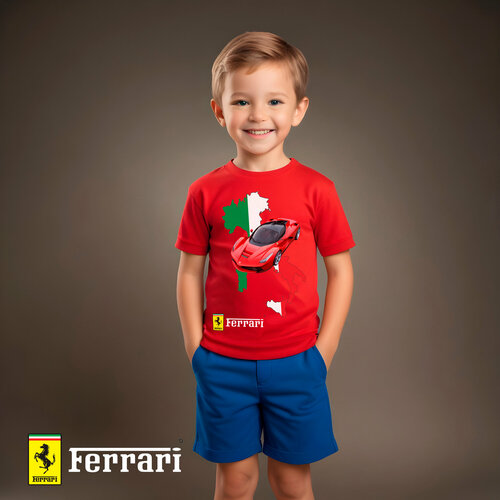Футболка CHASTE KIDS Феррари / Ferrari Автомобили, размер 128, краcный