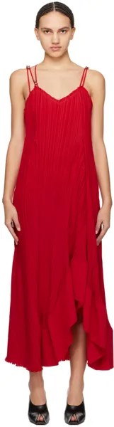 Красное платье-макси со складками Lanvin